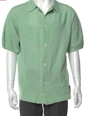 Madhappy Mint Green Short-Sleeve Button-Down Knit Shirt small